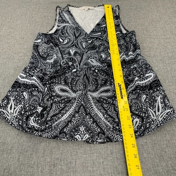 LOFT Paisley Print Blouse Black White Small Petite Elastic Cinched Waist Relaxed - Picture 4 of 11